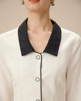 Beyaz Kontrast Düğmeli Mini Elbise